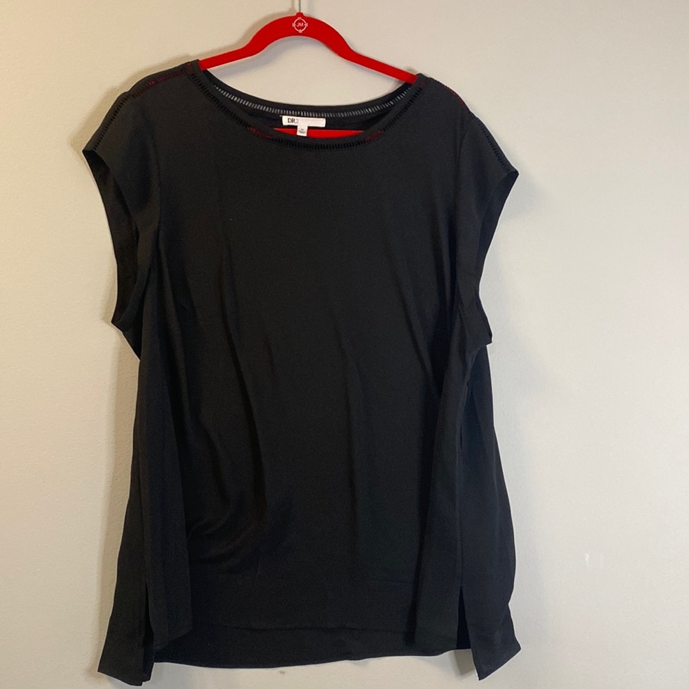 DR2 by Daniel Rainn - Black Ladder Trim Short Sleeve Chiffon Blouse - 3X